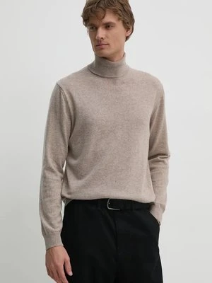 United Colors of Benetton sweter wełniany męski kolor beżowy lekki z golferm 1002U2180