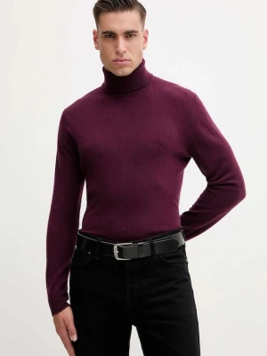 United Colors of Benetton sweter wełniany męski kolor bordowy lekki z golferm 1002U2180