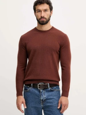 United Colors of Benetton sweter wełniany męski kolor brązowy lekki 1002U1G34