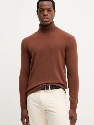 United Colors of Benetton sweter wełniany męski kolor brązowy lekki z golferm 1002U2180