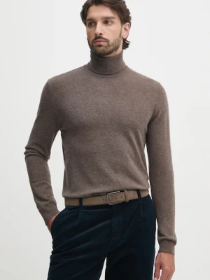 United Colors of Benetton sweter wełniany męski kolor brązowy lekki z golferm 1002U2180