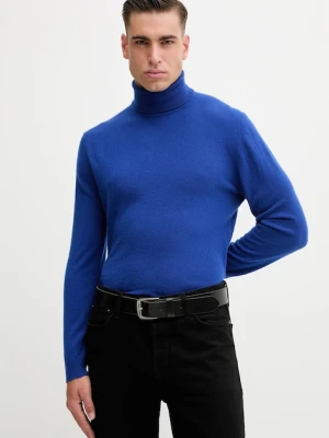 United Colors of Benetton sweter wełniany męski kolor niebieski lekki z golferm 1002U2180