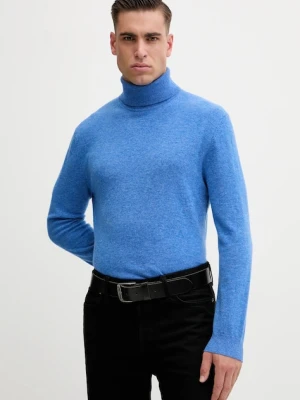 United Colors of Benetton sweter wełniany męski kolor niebieski lekki z golferm 1002U2180