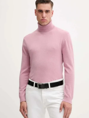 United Colors of Benetton sweter wełniany męski kolor różowy lekki z golferm 1002U2180