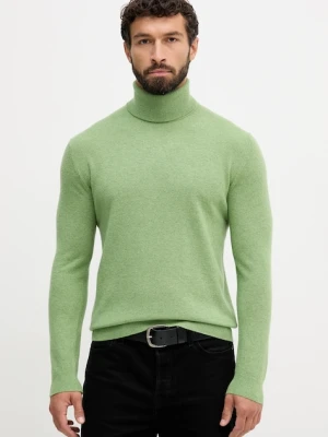 United Colors of Benetton sweter wełniany męski kolor zielony lekki z golferm 1002U2180