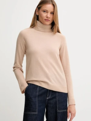 United Colors of Benetton sweter z dodatkiem wełny damski kolor beżowy lekki z golfem 1035D2551