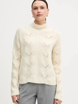 United Colors of Benetton sweter z dodatkiem wełny damski kolor beżowy lekki z półgolfem 1FDFD10F2