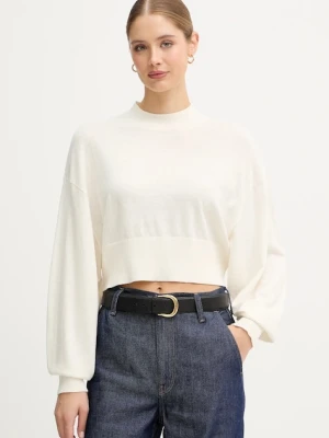 United Colors of Benetton sweter z dodatkiem wełny damski kolor beżowy lekki z półgolfem 1Y6SD2041