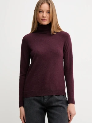 United Colors of Benetton sweter z dodatkiem wełny damski kolor bordowy lekki z golfem 1035D2551