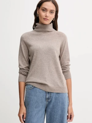 United Colors of Benetton sweter z dodatkiem wełny damski kolor brązowy lekki z golfem 1035D2551