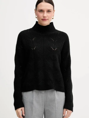 United Colors of Benetton sweter z dodatkiem wełny damski kolor czarny lekki z półgolfem 1FDFD10F2