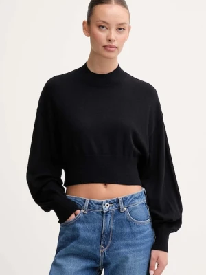 United Colors of Benetton sweter z dodatkiem wełny damski kolor czarny lekki z półgolfem 1Y6SD2041