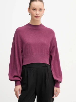 United Colors of Benetton sweter z dodatkiem wełny damski kolor fioletowy lekki z półgolfem 1Y6SD2041