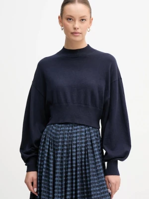 United Colors of Benetton sweter z dodatkiem wełny damski kolor granatowy lekki z półgolfem 1Y6SD2041