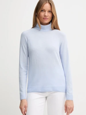 United Colors of Benetton sweter z dodatkiem wełny damski kolor niebieski lekki z golfem 1035D2551