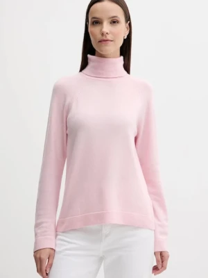United Colors of Benetton sweter z dodatkiem wełny damski kolor różowy lekki z golfem 1035D2551