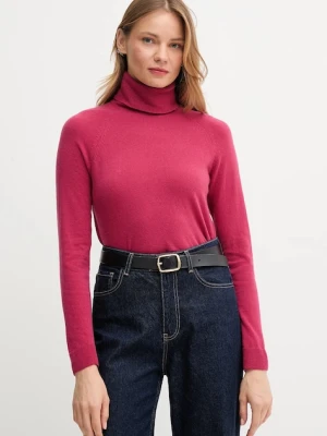 United Colors of Benetton sweter z dodatkiem wełny damski kolor różowy lekki z golfem 1035D2551