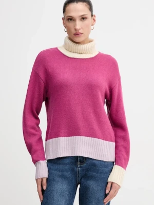 United Colors of Benetton sweter z dodatkiem wełny damski kolor różowy z golfem 16YCE204I