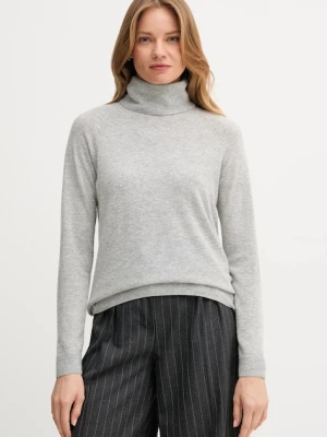 United Colors of Benetton sweter z dodatkiem wełny damski kolor szary lekki z golfem 1035D2551