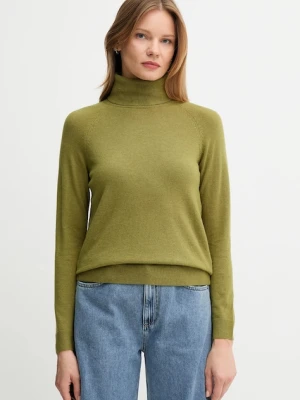 United Colors of Benetton sweter z dodatkiem wełny damski kolor zielony lekki z golfem 1035D2551