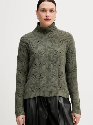 United Colors of Benetton sweter z dodatkiem wełny damski kolor zielony lekki z półgolfem 1FDFD10F2