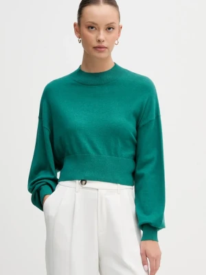 United Colors of Benetton sweter z dodatkiem wełny damski kolor zielony lekki z półgolfem 1Y6SD2041