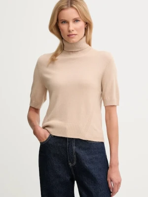United Colors of Benetton sweter z dodatkiem wełny dziecięcy damski kolor beżowy lekki z golfem 102HD203X