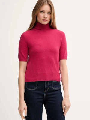 United Colors of Benetton sweter z dodatkiem wełny dziecięcy damski kolor różowy lekki z golfem 102HD203X