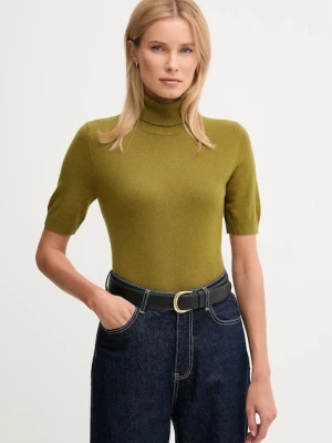 United Colors of Benetton sweter z dodatkiem wełny dziecięcy damski kolor zielony lekki z golfem 102HD203X
