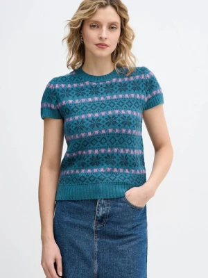 United Colors of Benetton sweter z dodatkiem wełny x Stranger Things damski kolor turkusowy 171RE10EN
