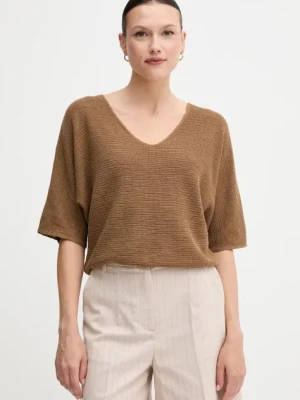 United Colors of Benetton sweter z domieszką lnu damskie kolor brązowy lekki 115GD10CS