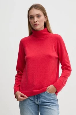 United Colors of Benetton sweter z domieszką wełny damski kolor czerwony lekki z golfem 1035D2551