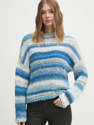 United Colors of Benetton sweter z domieszką wełny damski kolor niebieski z półgolfem 1060D203C