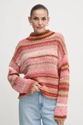 United Colors of Benetton sweter z domieszką wełny damski kolor różowy z półgolfem 1060D203C