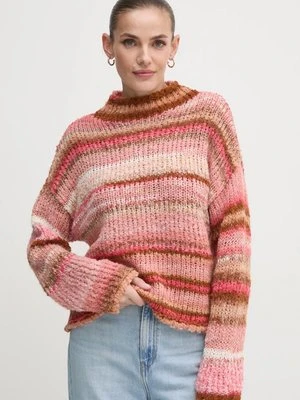 United Colors of Benetton sweter z domieszką wełny damski kolor różowy z półgolfem 1060D203C