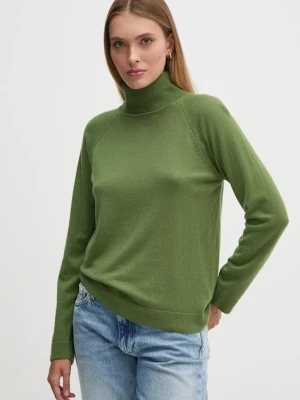 United Colors of Benetton sweter z domieszką wełny damski kolor zielony lekki z golfem 1035D2551