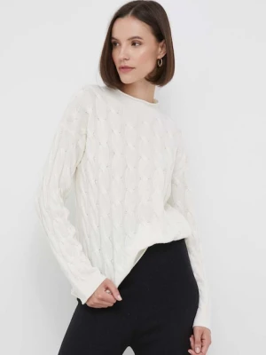 United Colors of Benetton sweter z domieszką wełny kolor beżowy z półgolfem