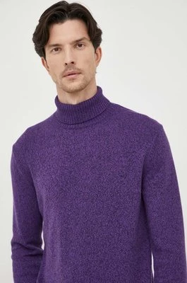 United Colors of Benetton sweter z domieszką wełny męski kolor fioletowy lekki z golferm