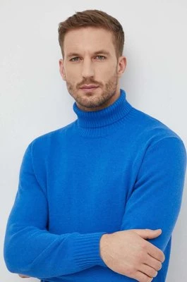 United Colors of Benetton sweter z domieszką wełny męski kolor niebieski z golferm