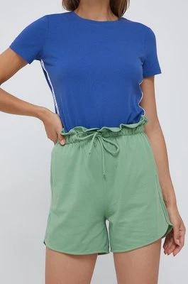 United Colors of Benetton szorty bawełniane damskie kolor zielony gładkie high waist