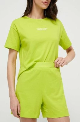United Colors of Benetton szorty bawełniane lounge kolor zielony gładkie high waist