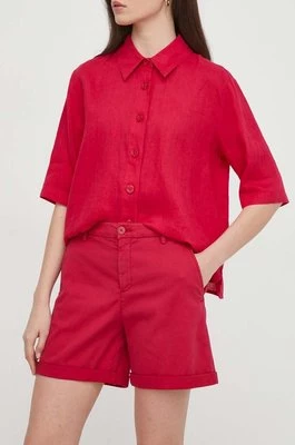 United Colors of Benetton szorty damskie kolor różowy gładkie high waist