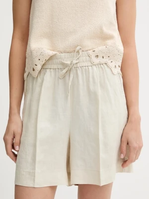 United Colors of Benetton szorty lniane damskie kolor beżowy gładkie high waist 4AGHD901T