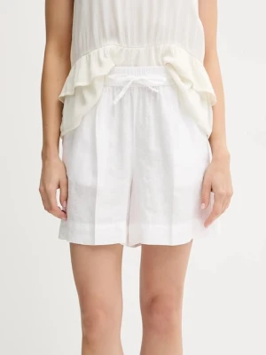 United Colors of Benetton szorty lniane damskie kolor biały gładkie high waist 4AGHD901T
