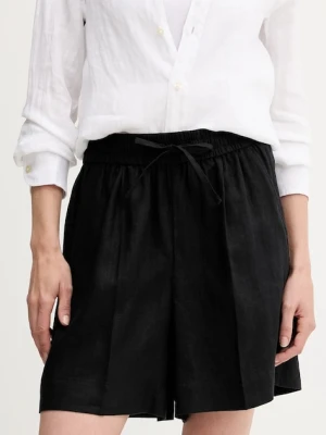 United Colors of Benetton szorty lniane damskie kolor czarny gładkie high waist 4AGHD901T