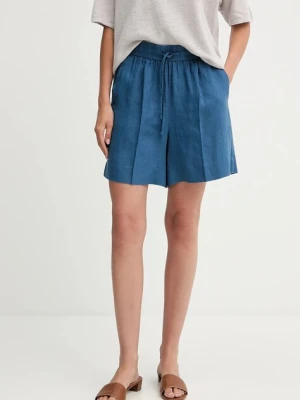 United Colors of Benetton szorty lniane damskie kolor niebieski gładkie high waist 4AGHD901T