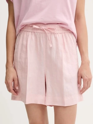 United Colors of Benetton szorty lniane damskie kolor różowy gładkie high waist 4AGHD901T