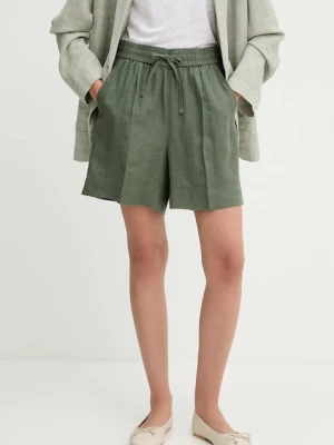 United Colors of Benetton szorty lniane damskie kolor zielony gładkie high waist 4AGHD901T