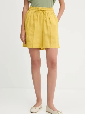United Colors of Benetton szorty lniane damskie kolor żółty gładkie high waist 4AGHD901T