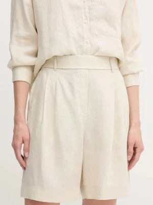 United Colors of Benetton szorty lniane kolor beżowy gładkie high waist 4AGHD901V